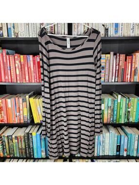 Yala Bamboo Striped Long Sleeve Tunic Dress Large Soft Stretch NWOT